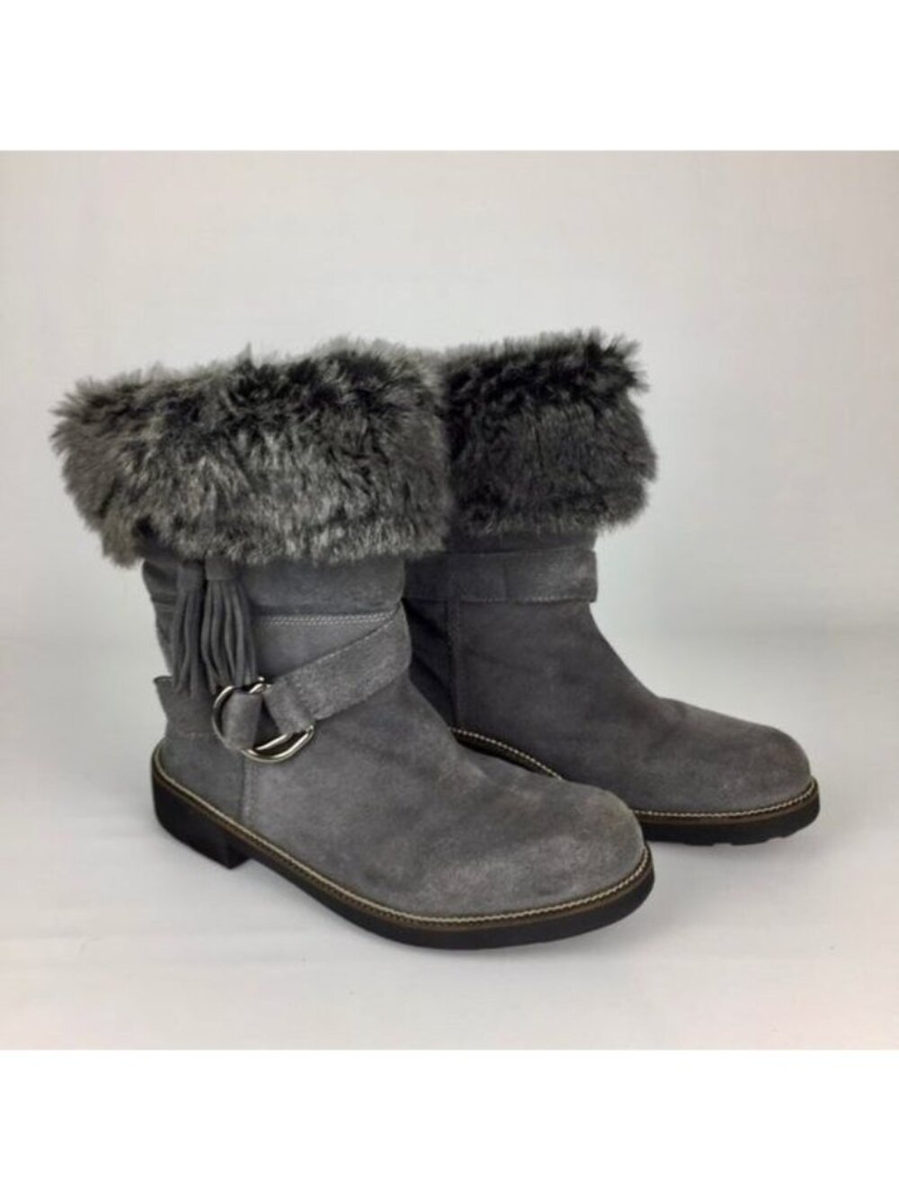Earth Diva Gray Suede Faux Fur Fold Over Boots 10